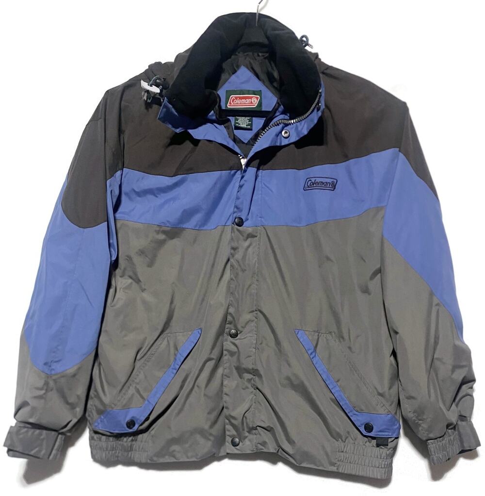 Coleman Men's Large Hooded Zip-Up Jacket Blue Black Polyester Lined